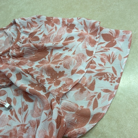 Adrienne Vittadini Peach/White Floral Cropped Boxy Flutter Sleeve Boho Rayon 2X - Picture 6 of 9